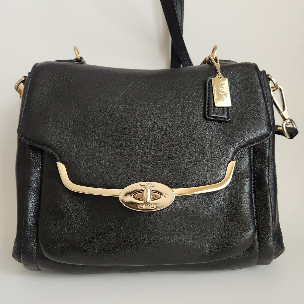 COACH Madison Sadie Soft Black Leather Satchel Shoulder Crossbody Bag Top Handle